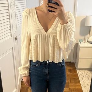 V-Neck Cropped Flowy Sweater